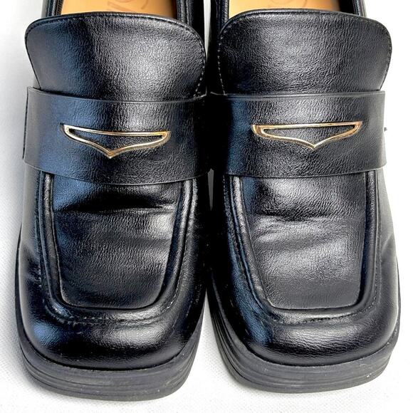 NWOT Black Chunky Square Toe Horsebit Platform Witchy Loafer Sz 7.5 - Picture 5 of 9